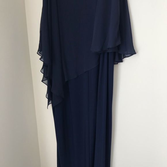 ESCAPE Chiffon Overlay Split Sleeve Gown Navy Blue - Picture 6 of 7